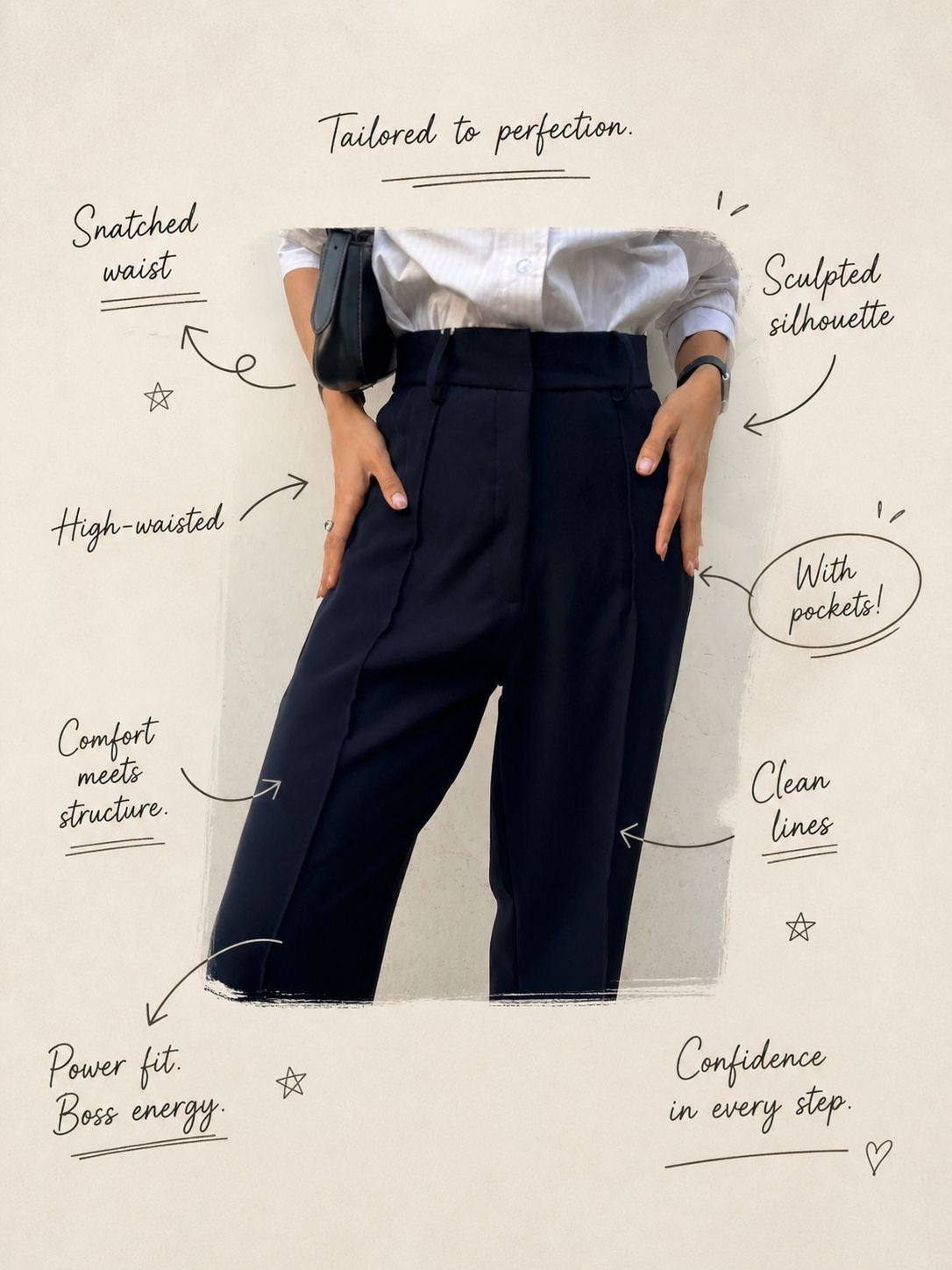 Tailored Straight Fit Trousers - Navy blue