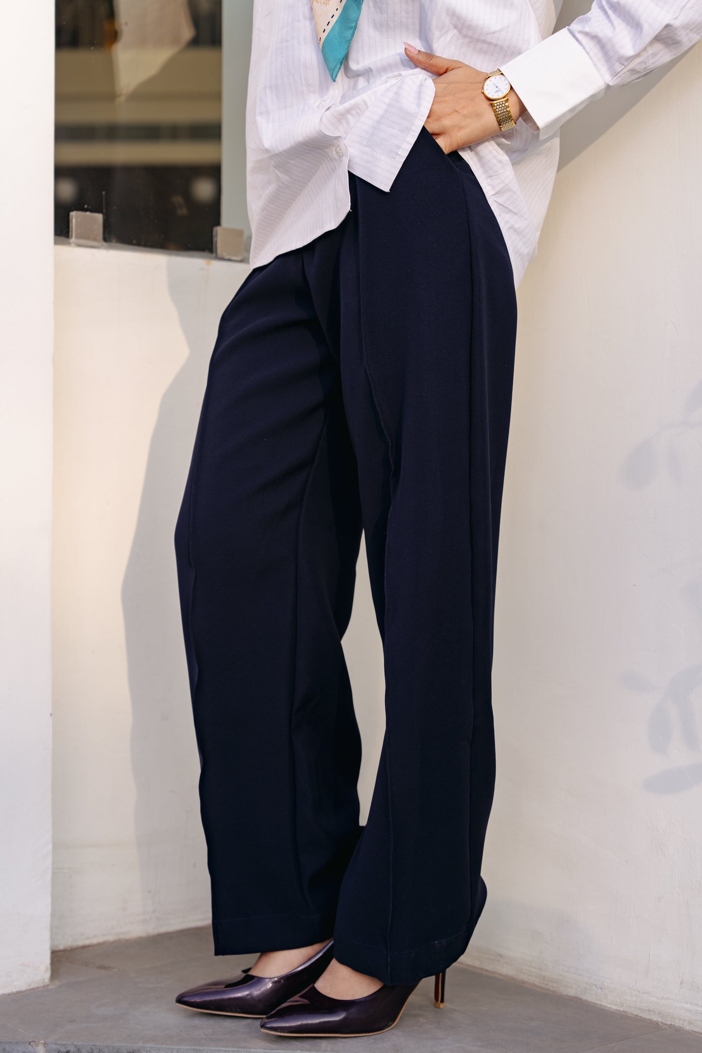 Tailored Straight Fit Trousers - Navy blue