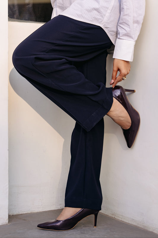 Tailored Straight Fit Trousers - Navy blue