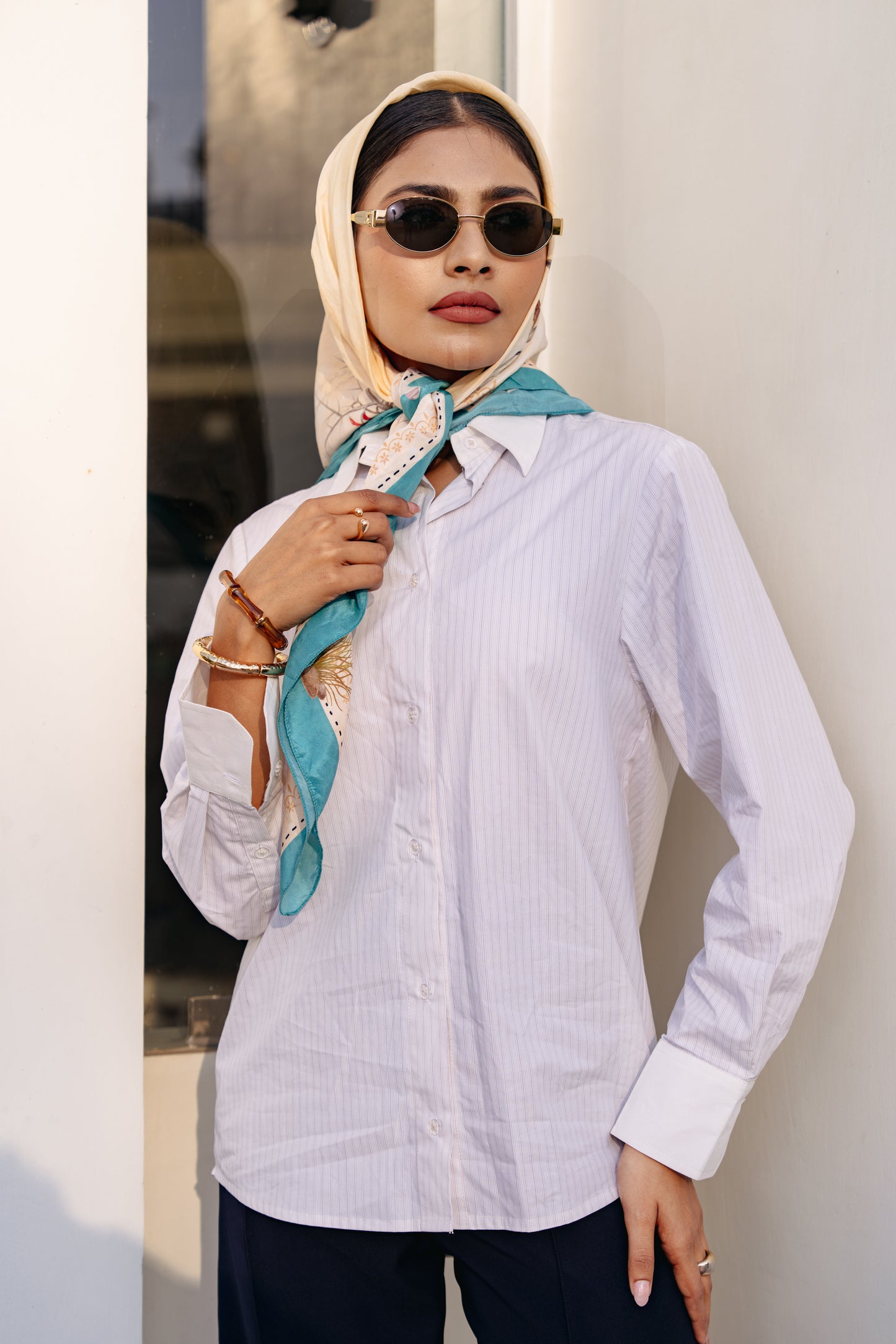 Contrast stripe tailored shirt - Golden Plum
