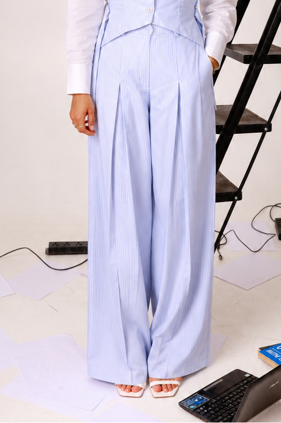 Blue Stripe Pleated Trousers