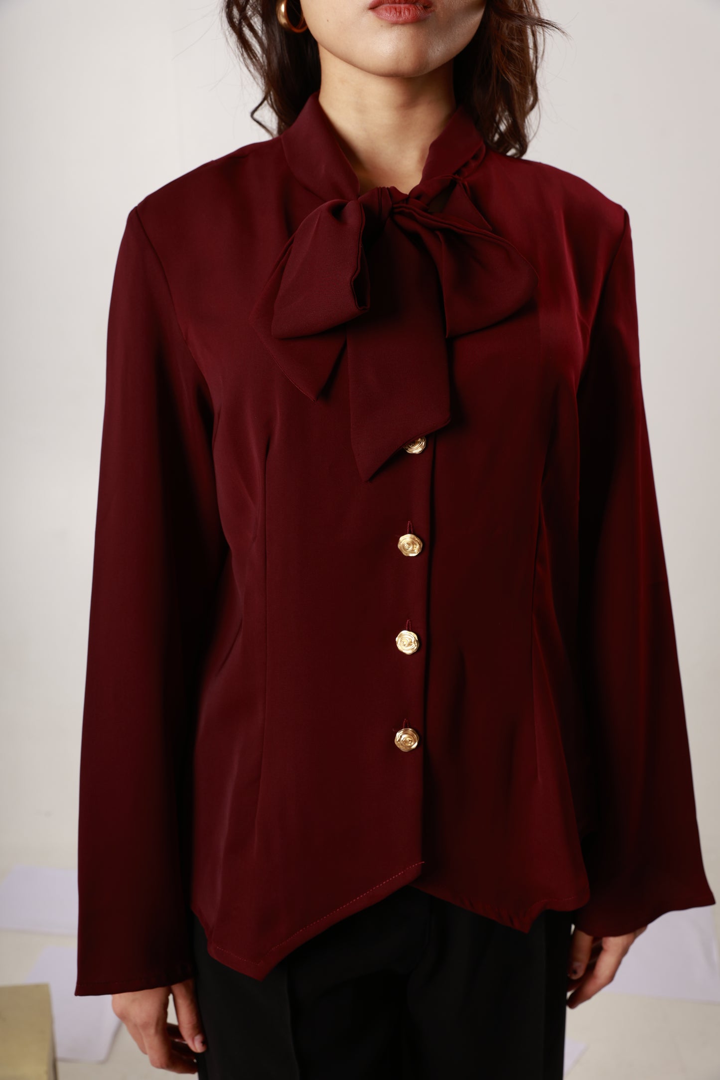 Cherry Tie-Neck Shirt