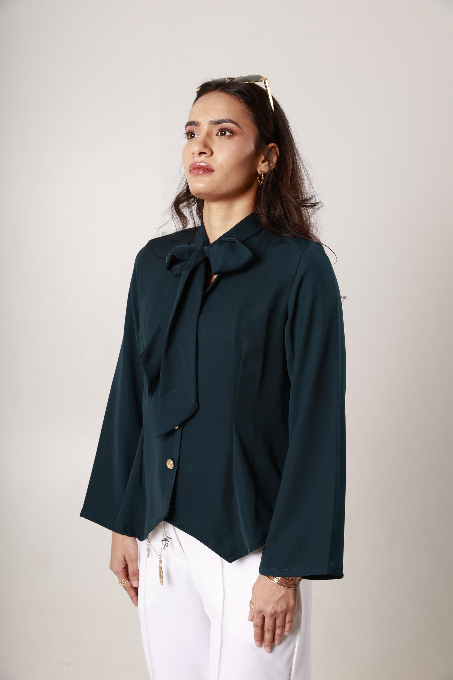 Teal Tie-Neck Shirt