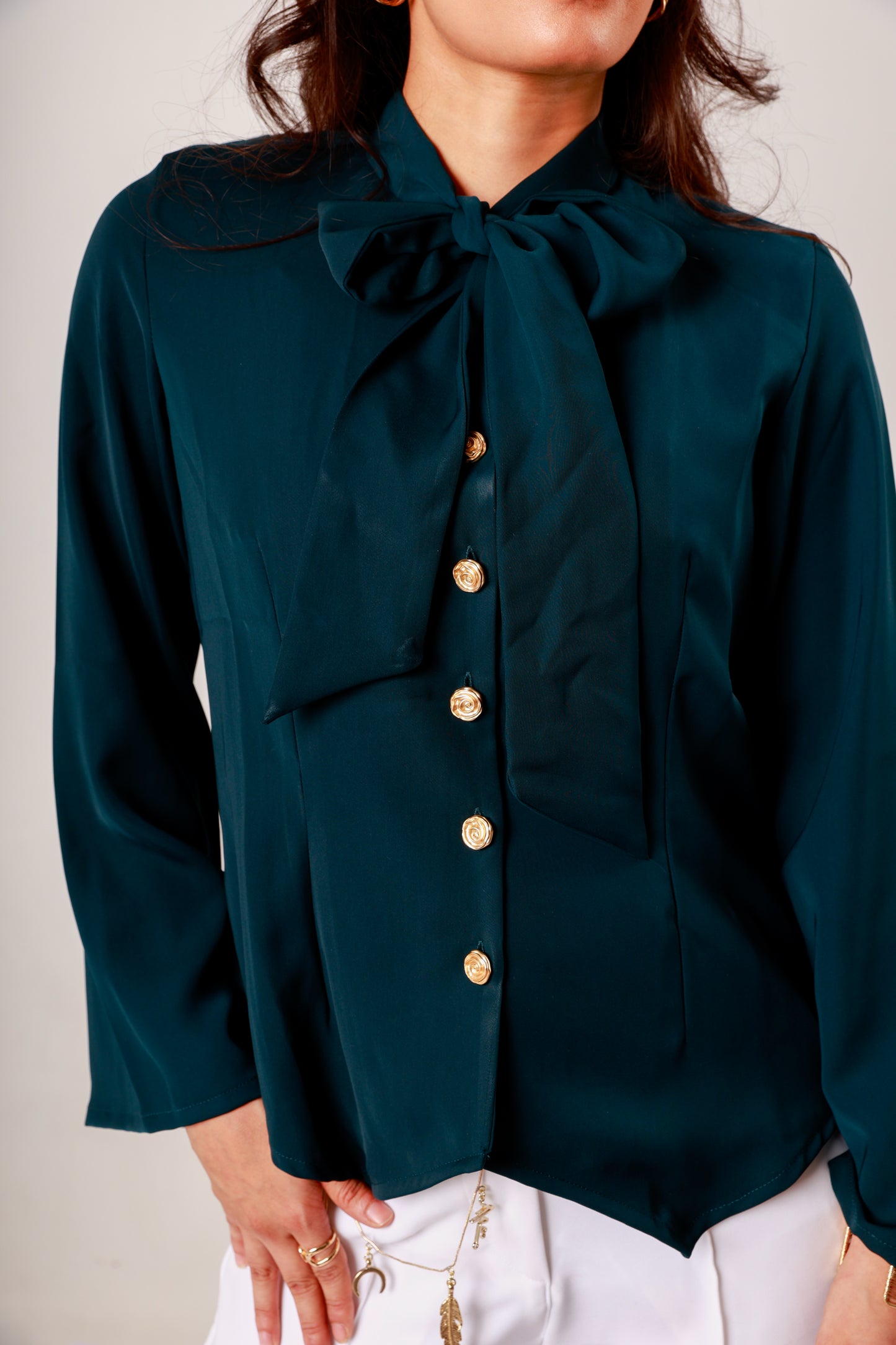 Teal Tie-Neck Shirt