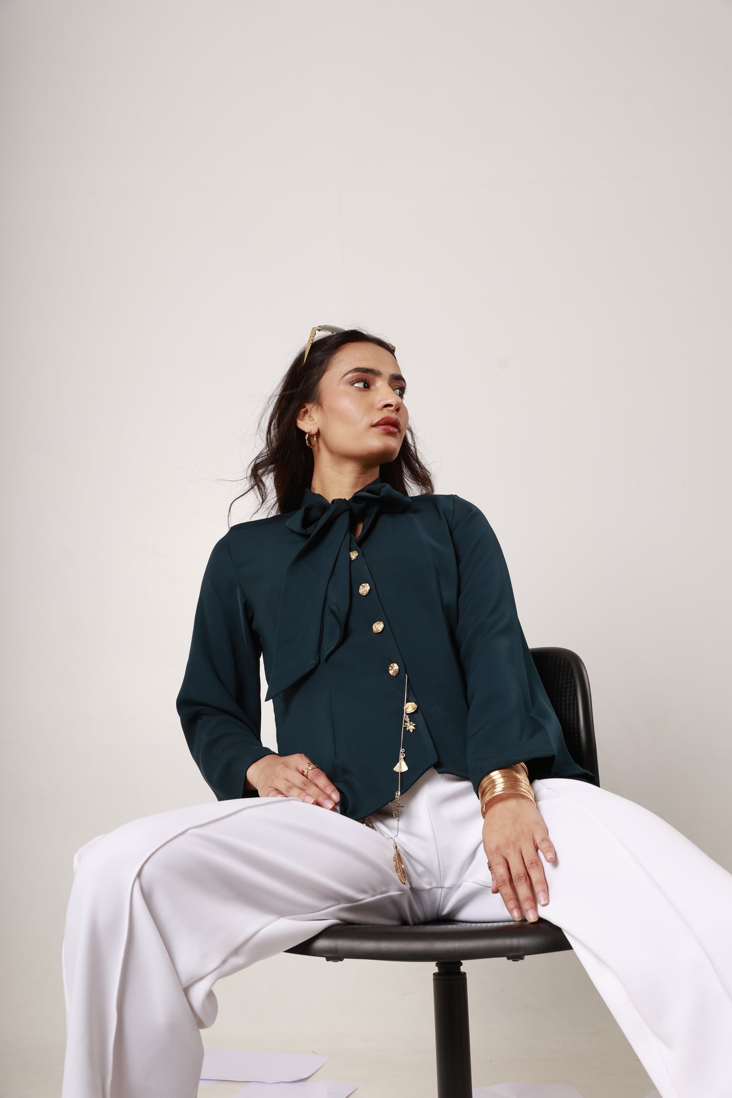 Teal Tie-Neck Shirt