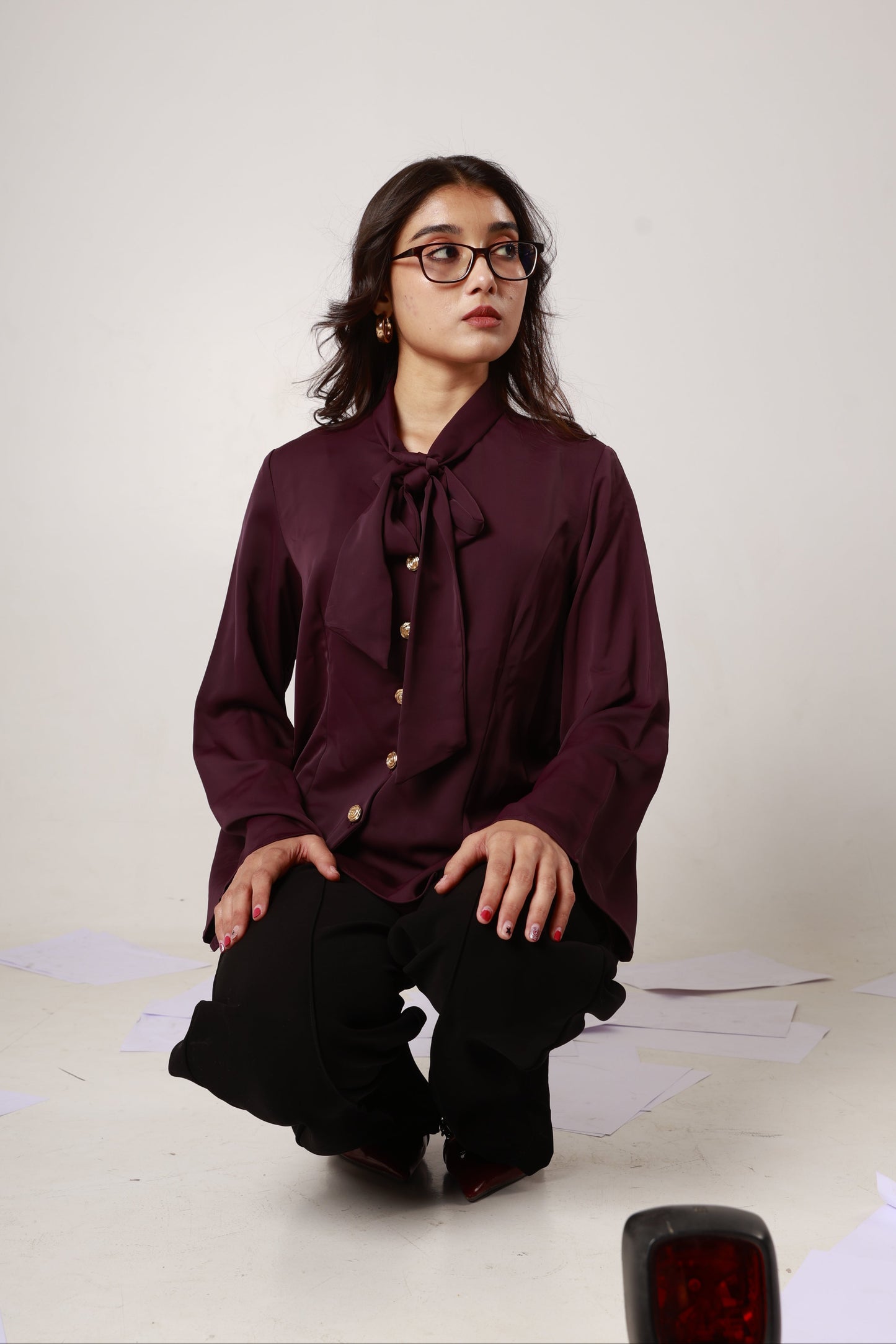 Plum Tie-Neck Shirt