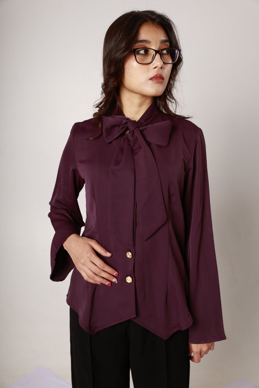 Plum Tie-Neck Shirt