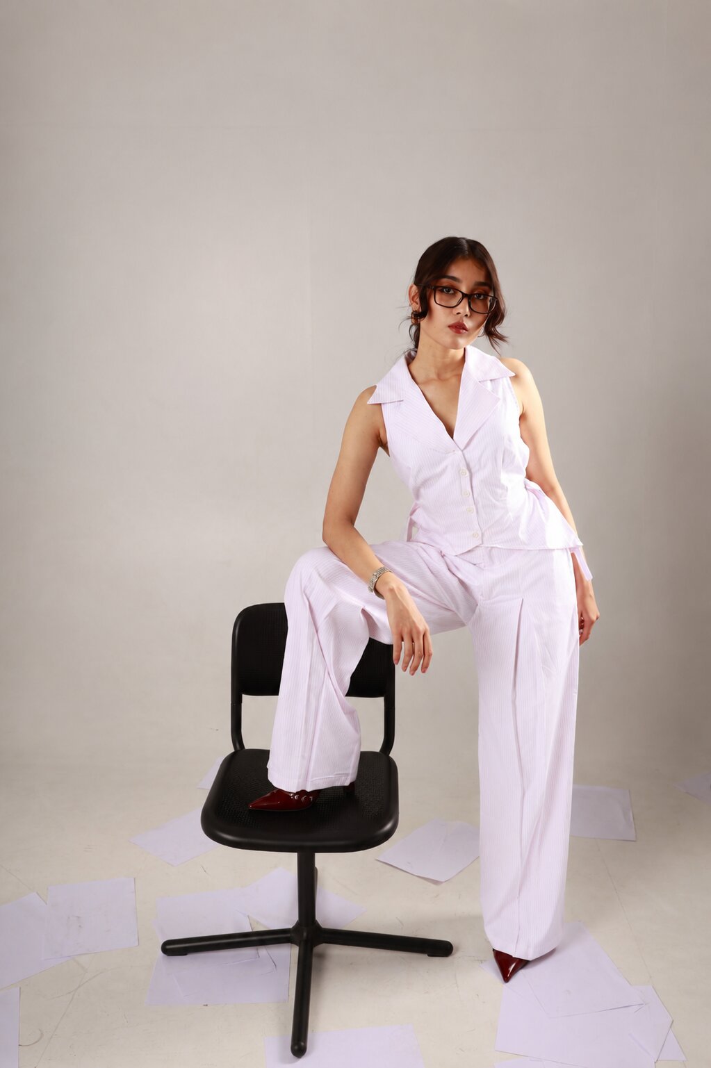 Pink Stripe Pleated Trousers
