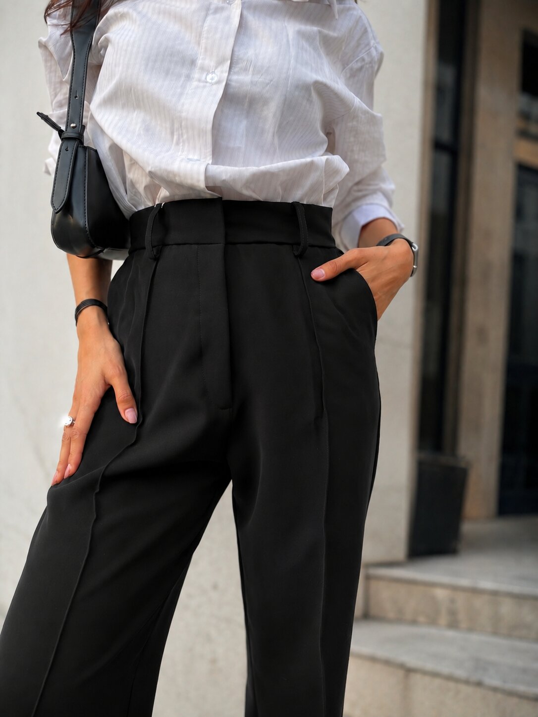 Tailored Straight Fit Trousers - Black