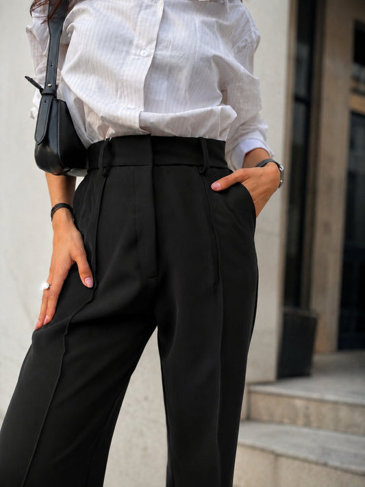 Tailored Straight Fit Trousers - Black