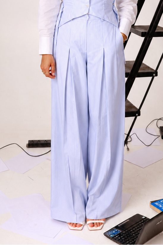 Blue Stripe Pleated Trousers