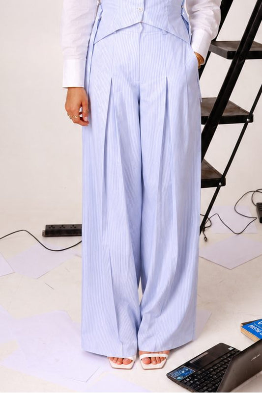 Blue Stripe Pleated Trousers