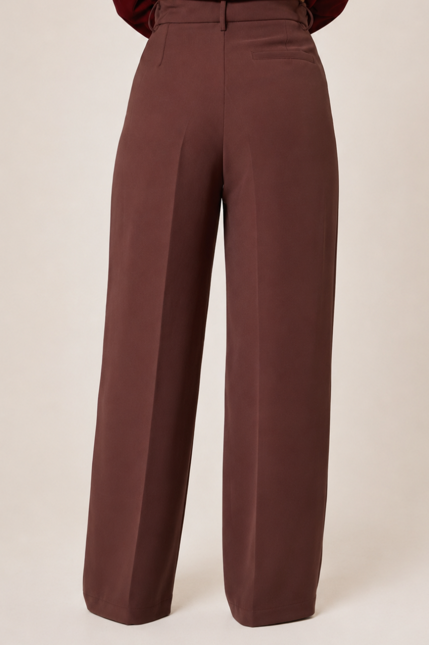 Tailored Straight Fit Trousers - Brown