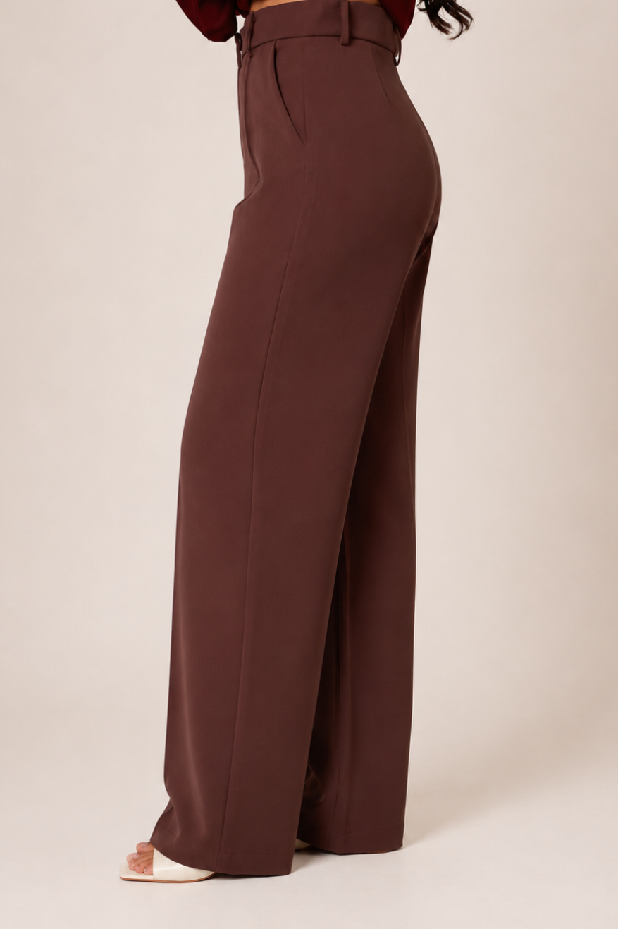 Tailored Straight Fit Trousers - Brown