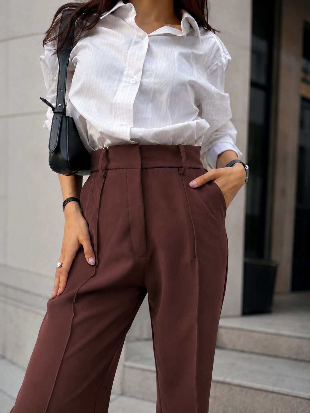 Tailored Straight Fit Trousers - Brown
