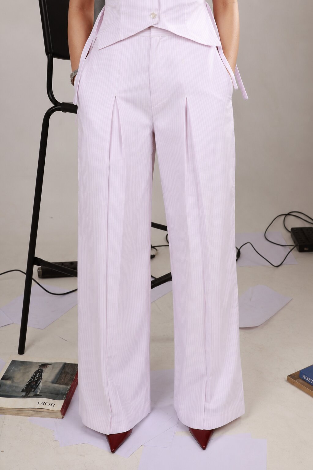 Pink Stripe Pleated Trousers