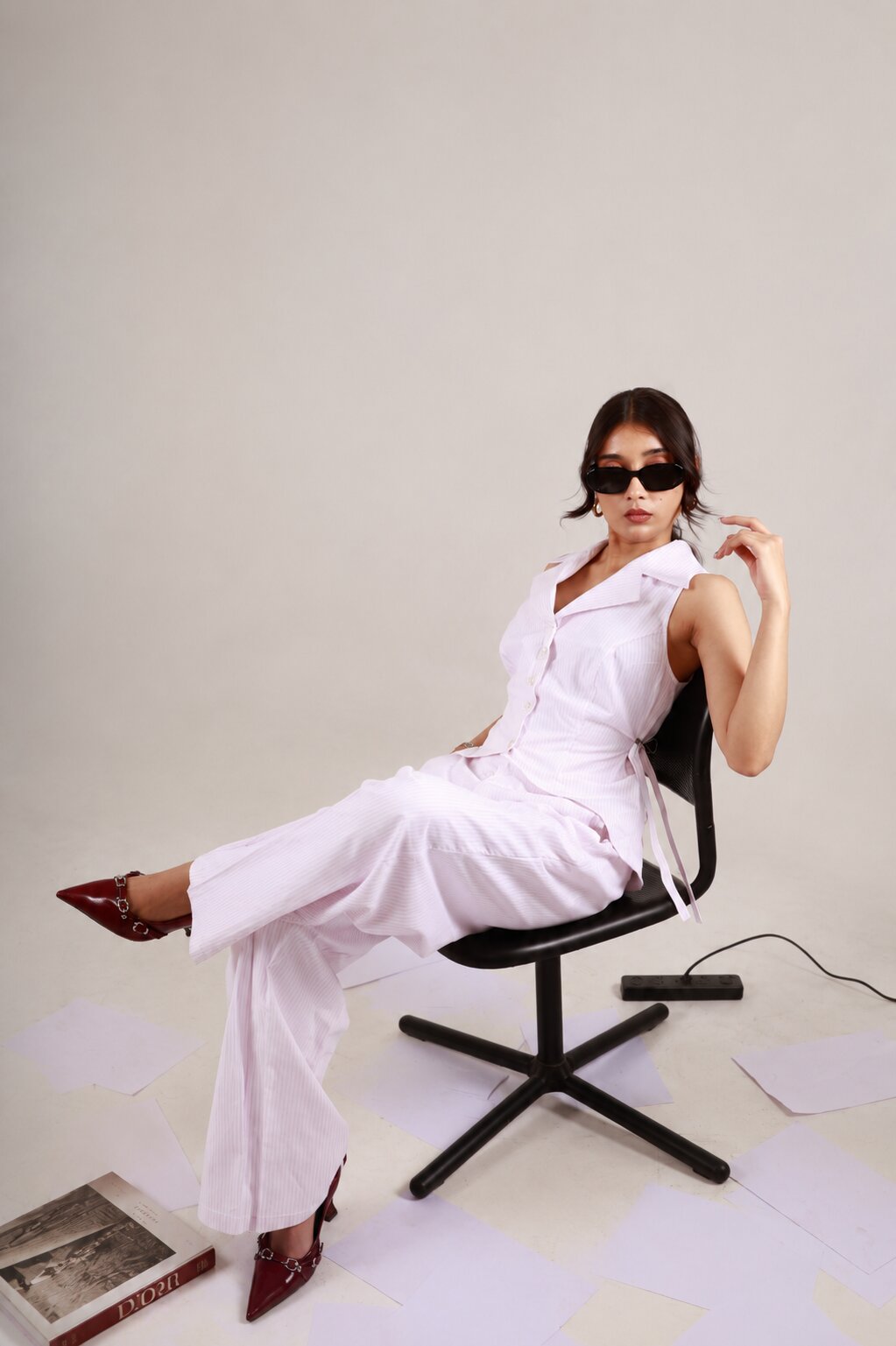 Pink Stripe Pleated Trousers